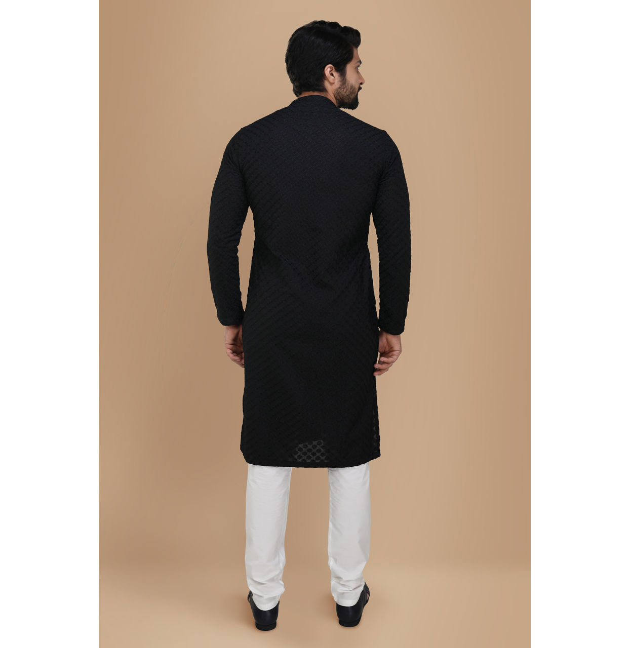 Black Self Embroidered Kurta Set image number 2